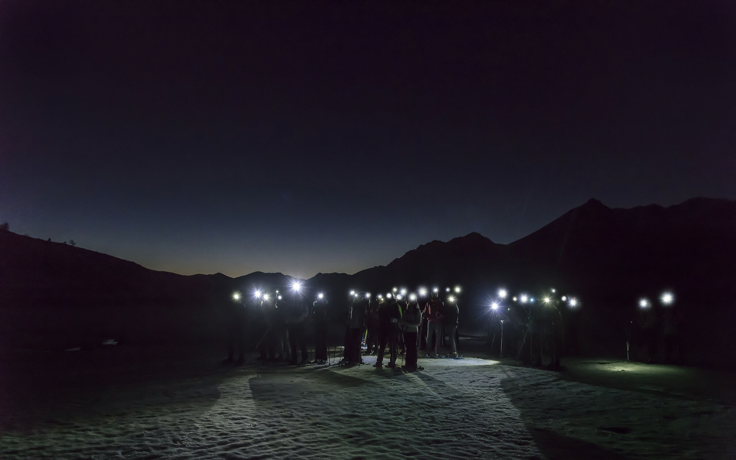 At Night with the snowshoes at Campo Imperatore-Abruzzo, ...