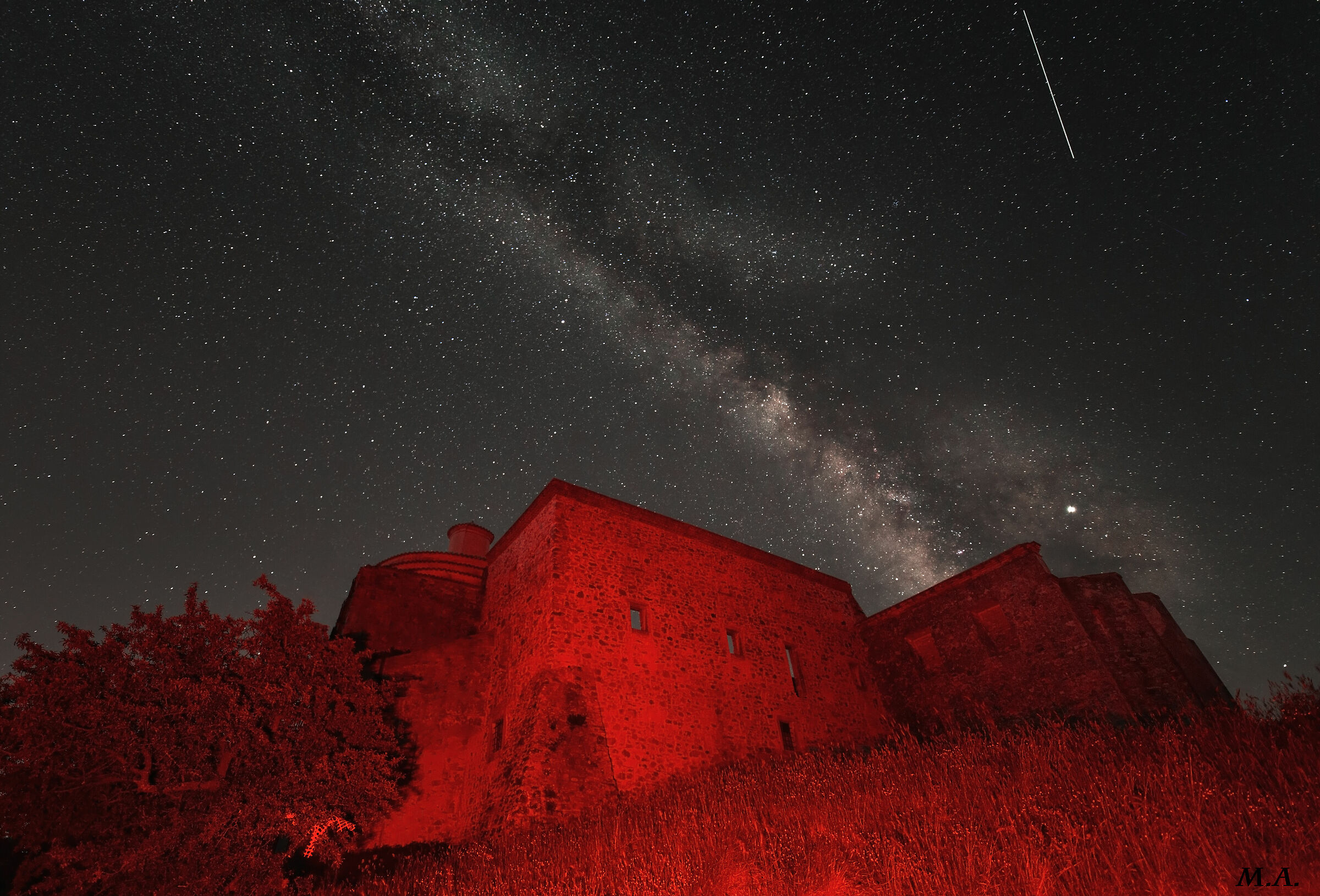 Milky Way on the old convent of Craco-light painting...