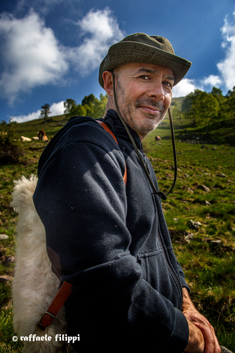 Sardinian Shepherd with backpack of sheepskin...