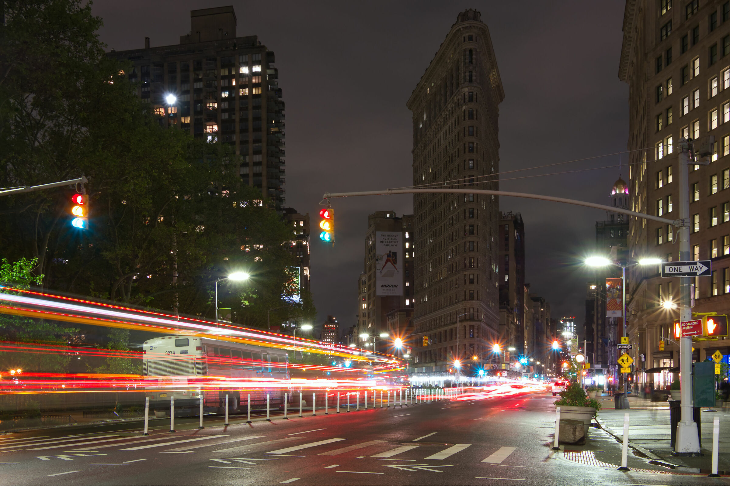 Light trails in front of the Flatiron building...