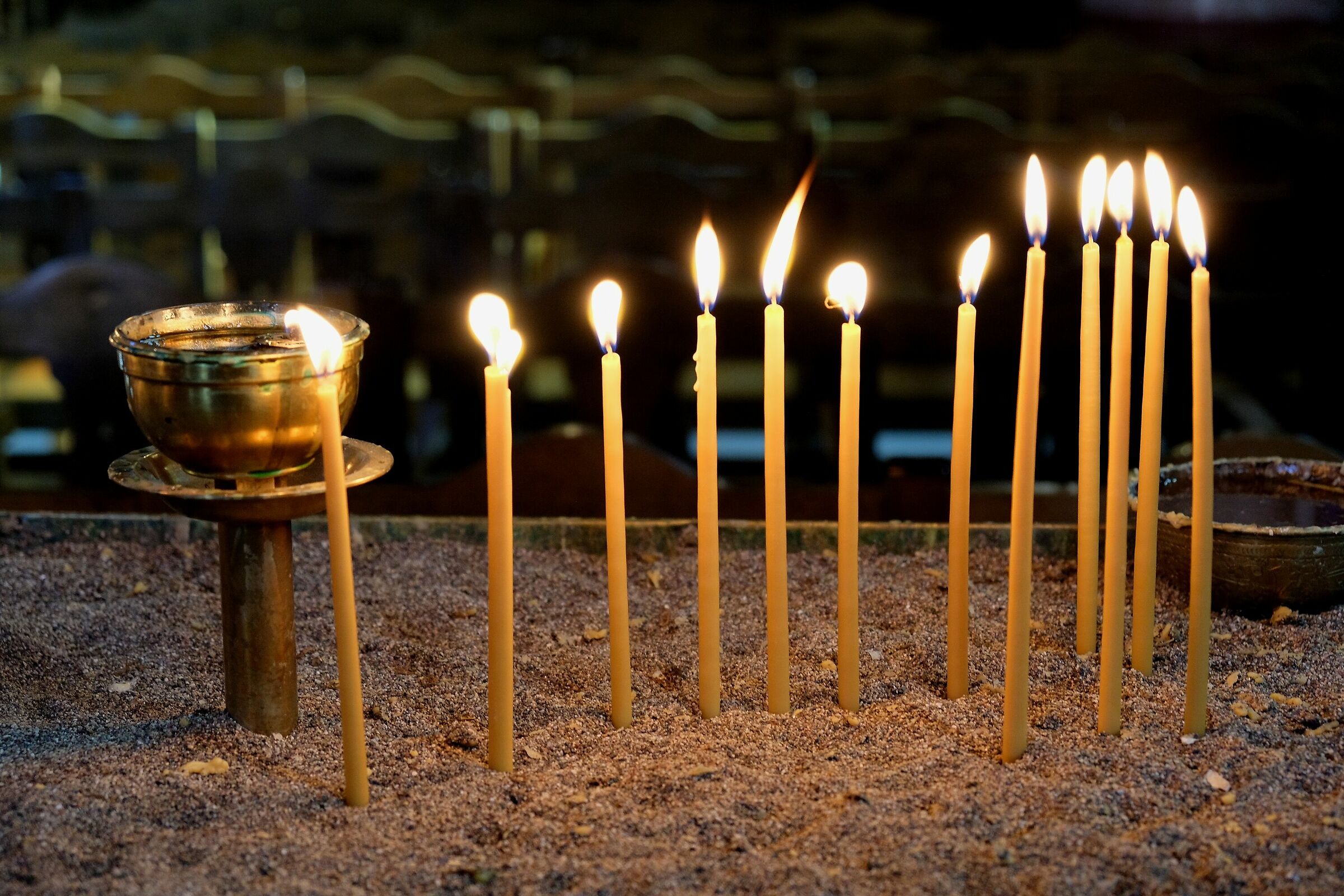 Votive candles in the Orthodox Church of Rhodes...