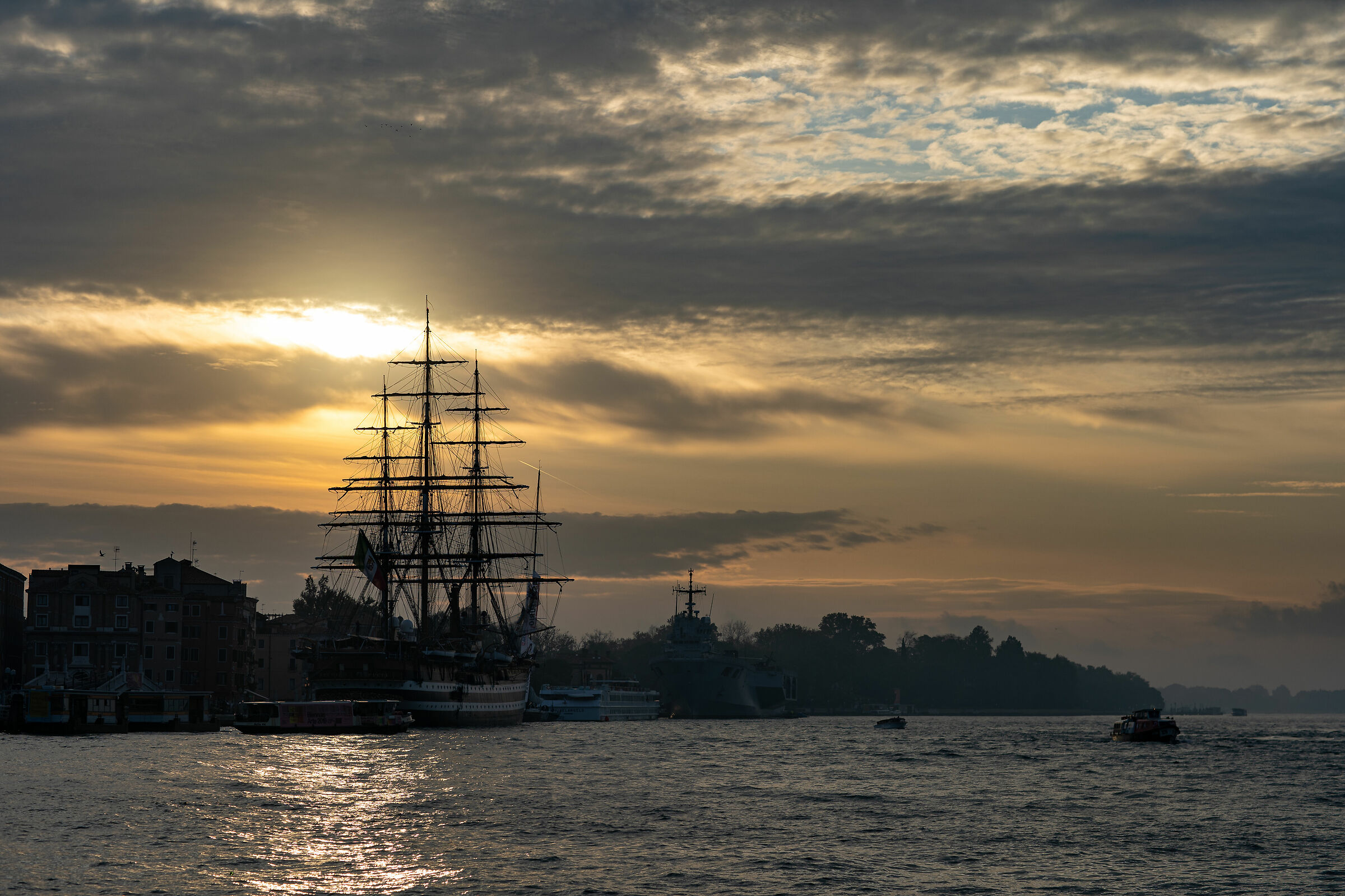 Vespucci ship at dawn before departure...