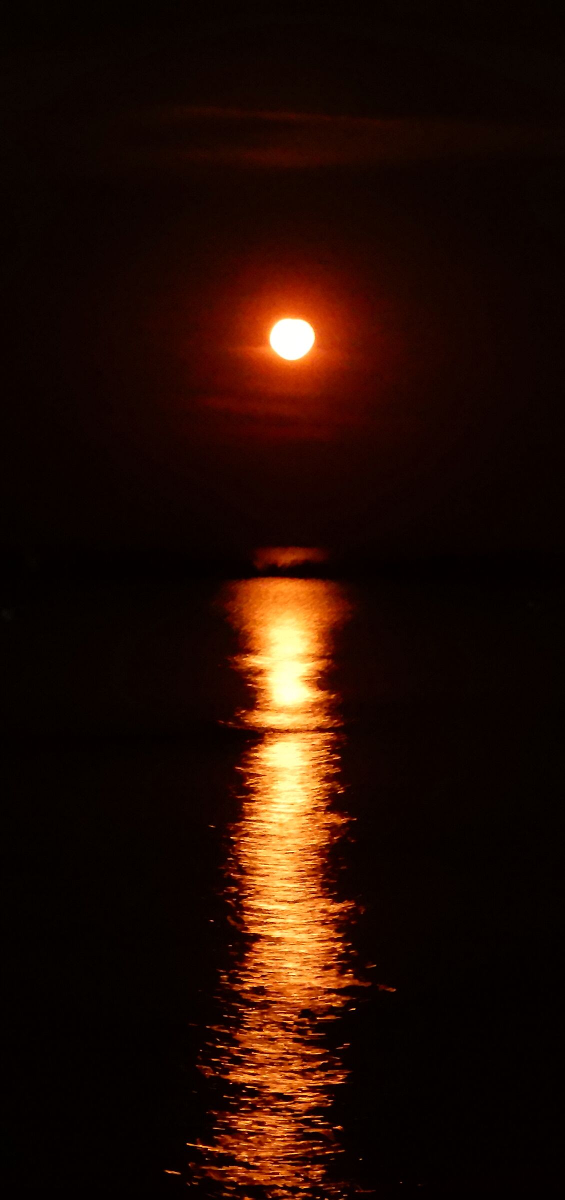 Red moon reflected on the sea...