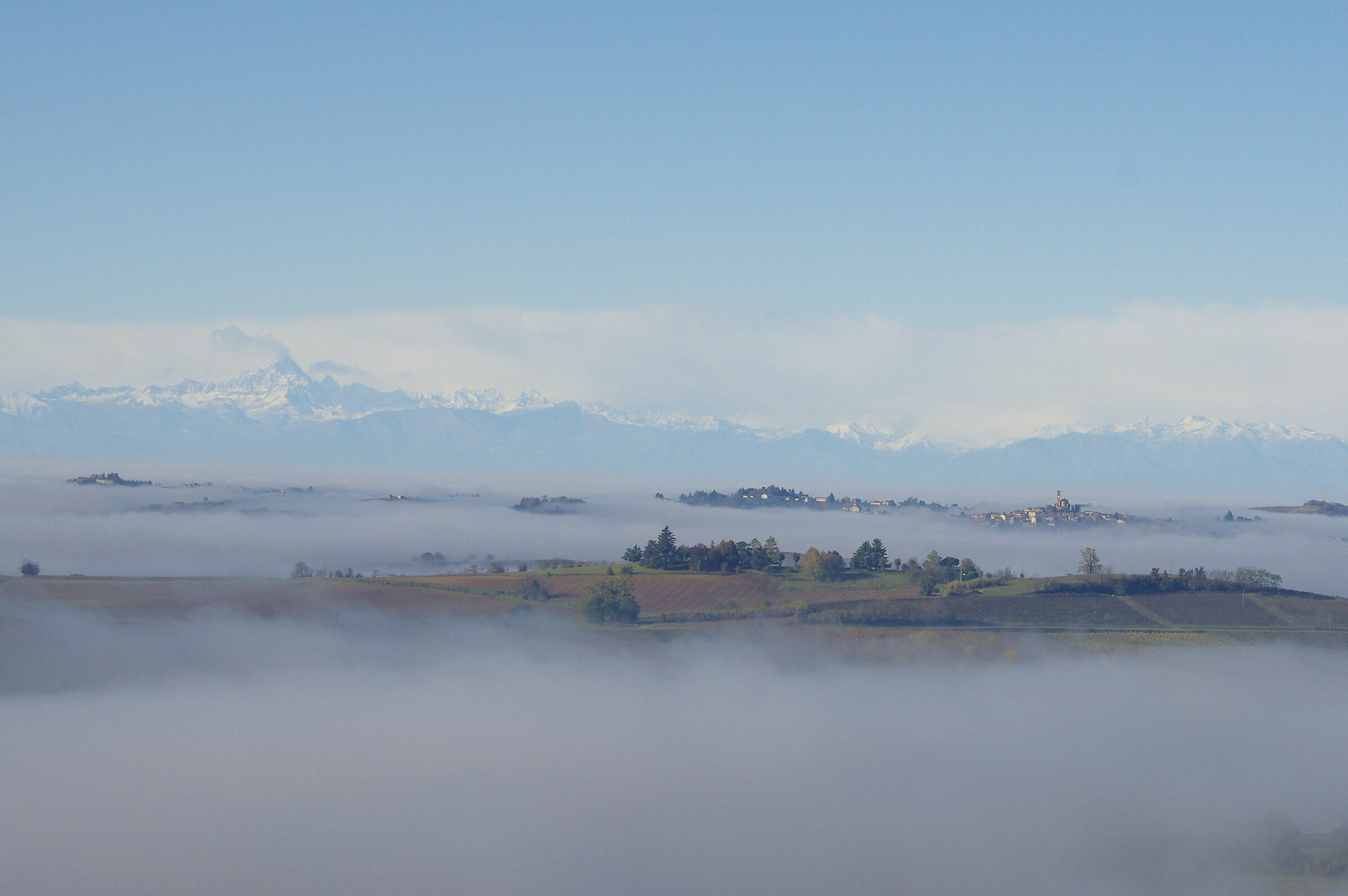 Hills immersed in fog by Vignale Monferrato...