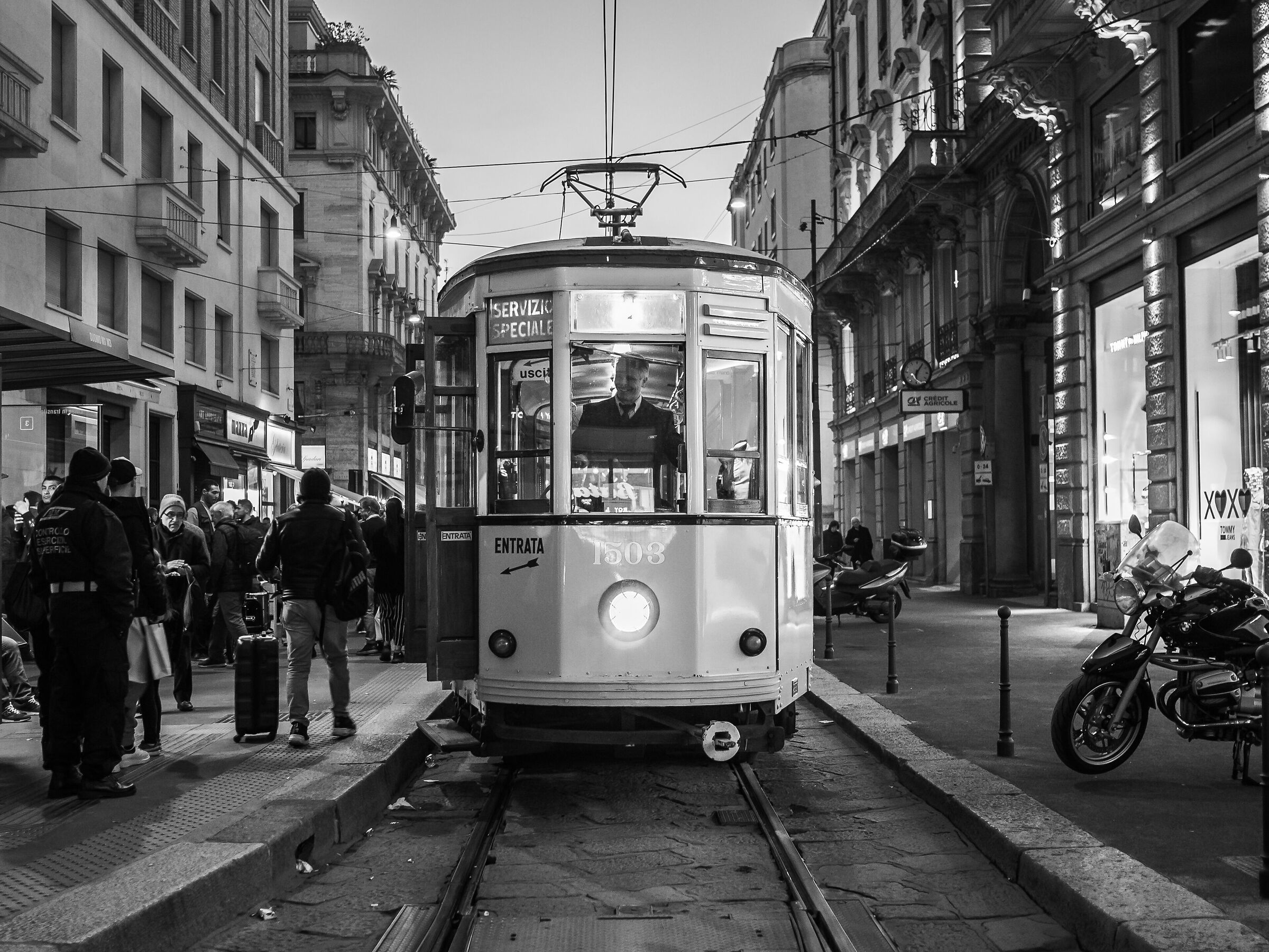 Black and white trams - Milan...