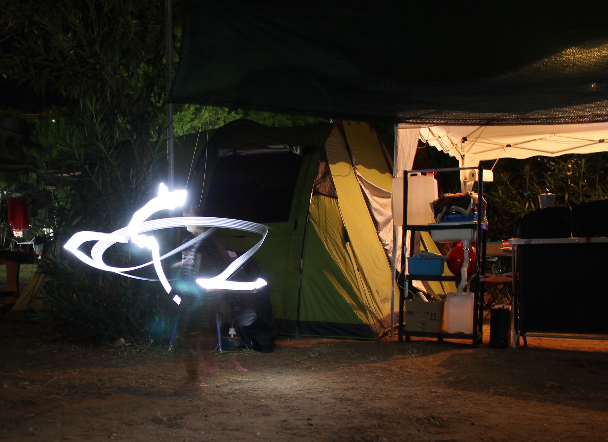 Light dances in the tent...