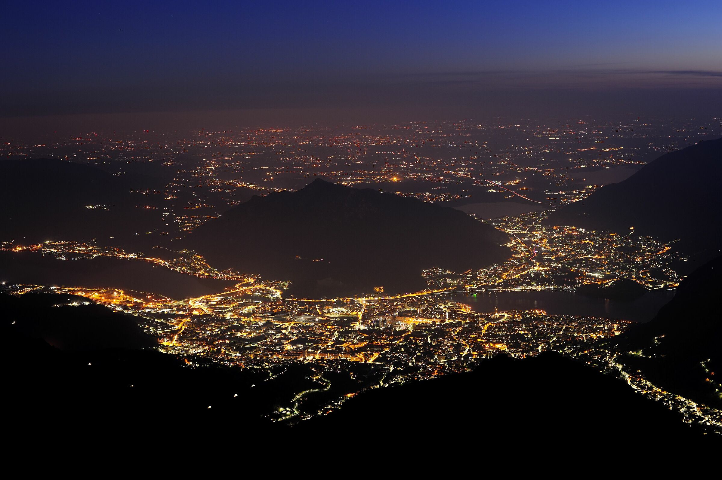 Lecco by night from top of Mount Two Hands...