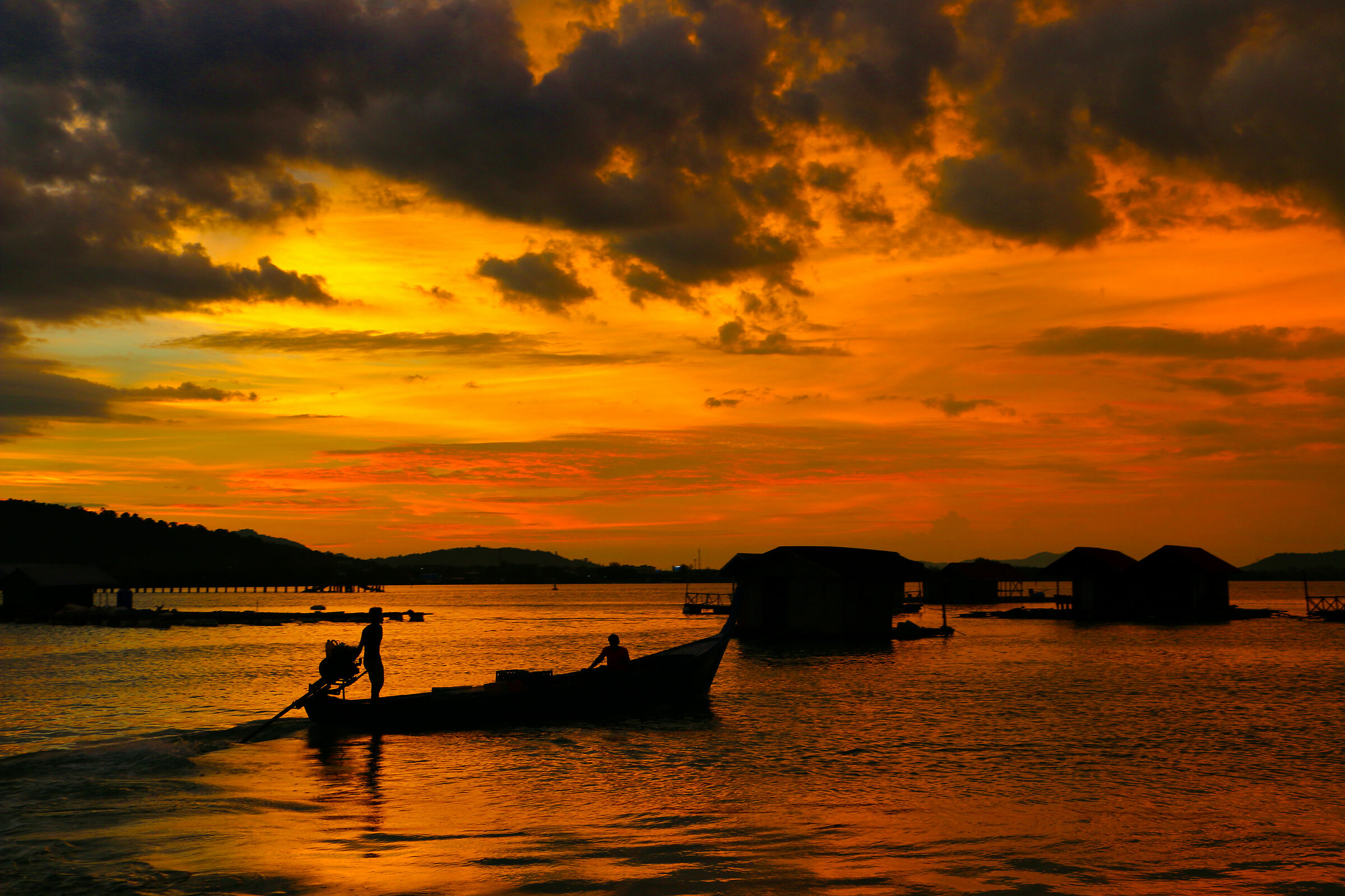 Sunset from Floating restaurant. Phuket...