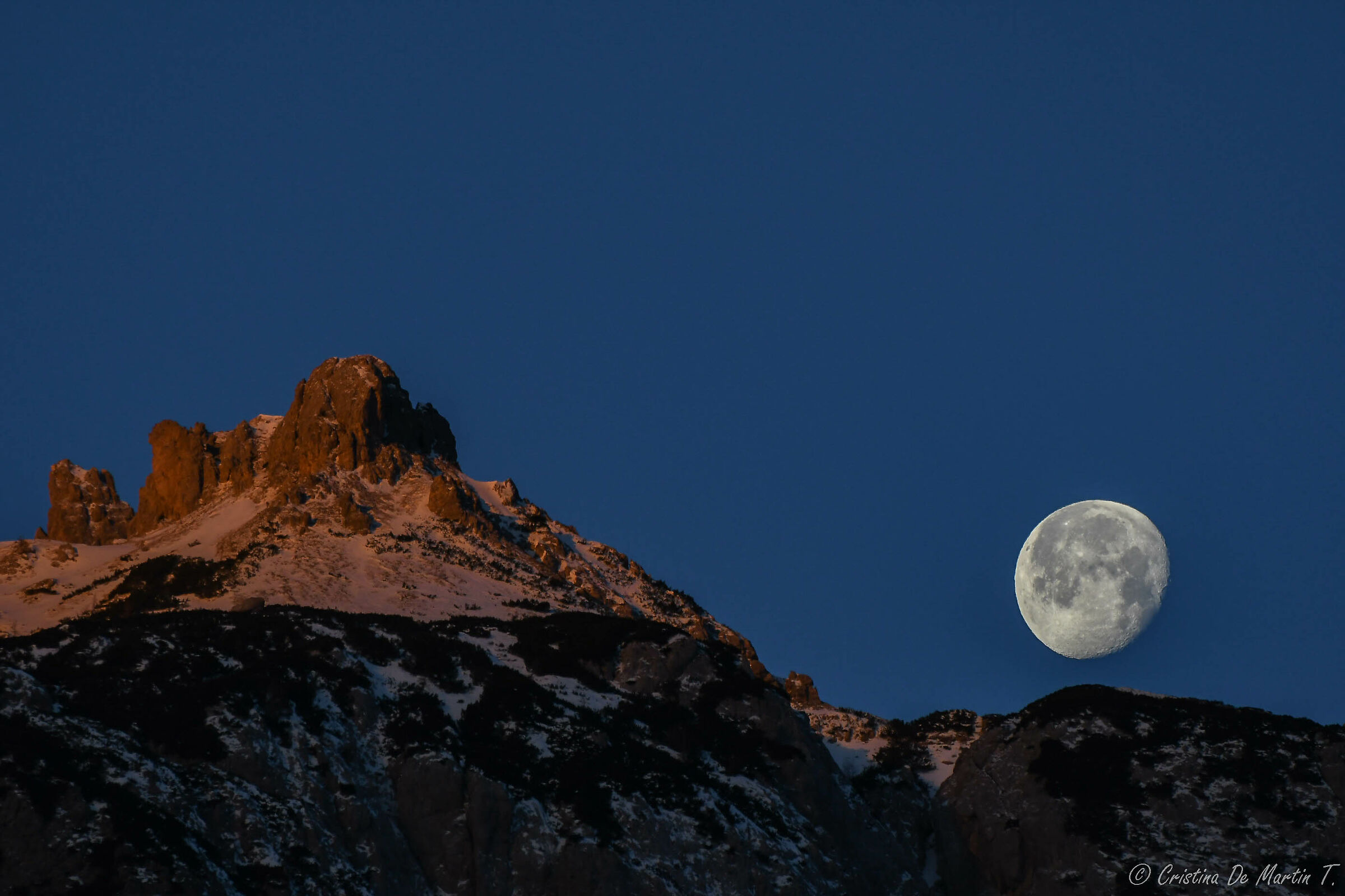 Lunar sunset on the Three Peaks...