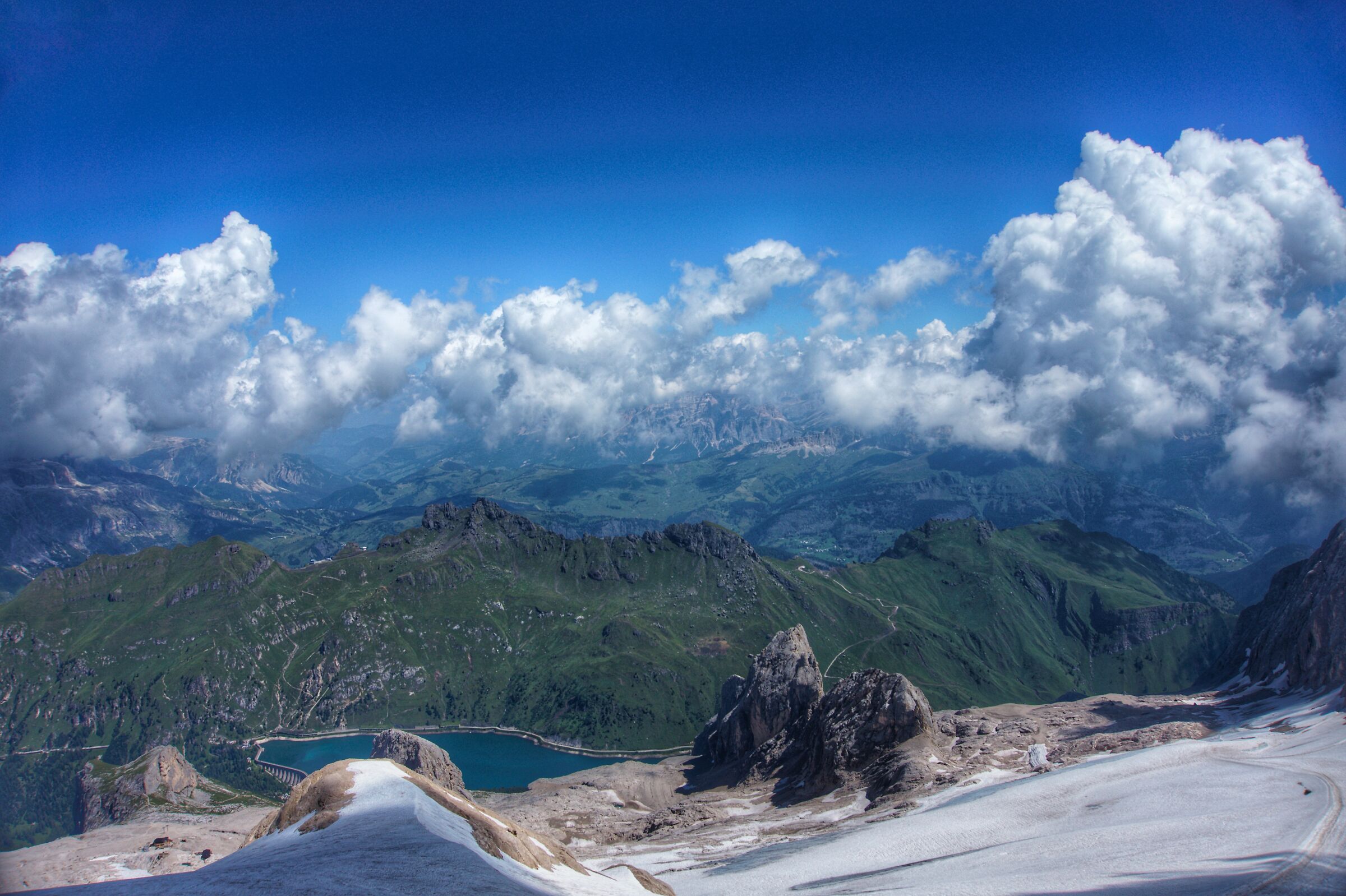 View from Marmolada and Lake Fedaia...