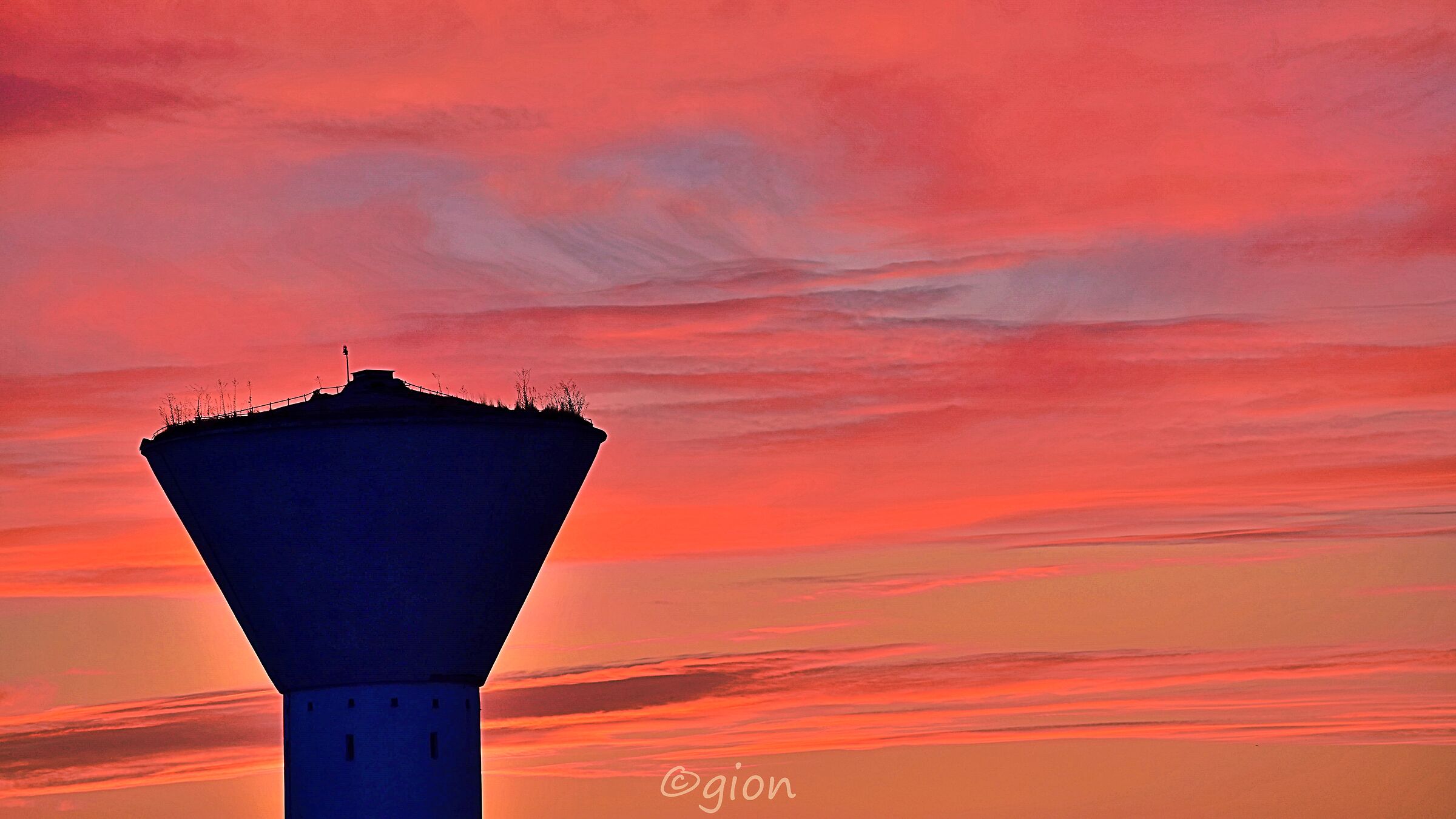 Sunset over the water tower...