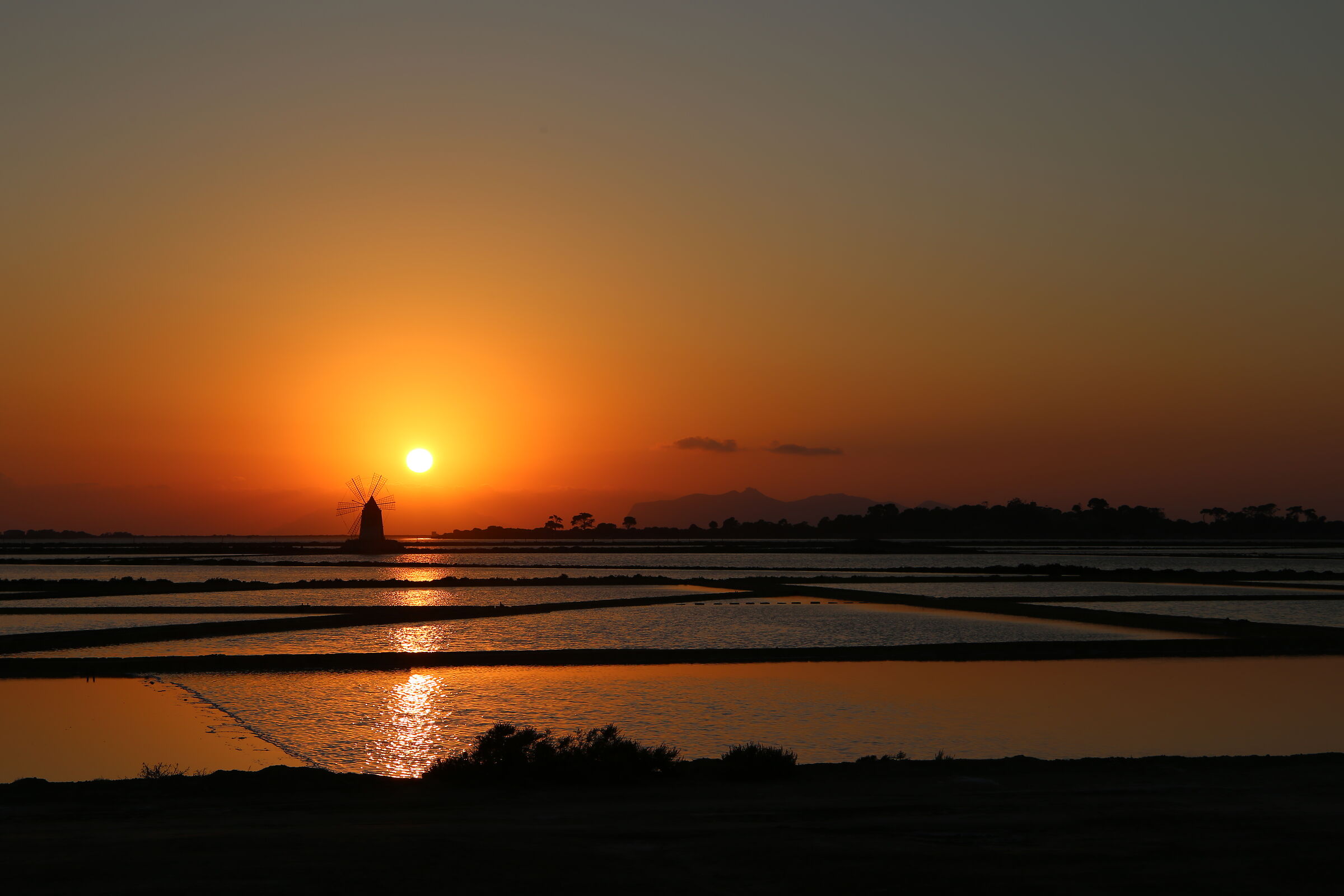 Sunset at the salt flats of the Marsala lagoon...