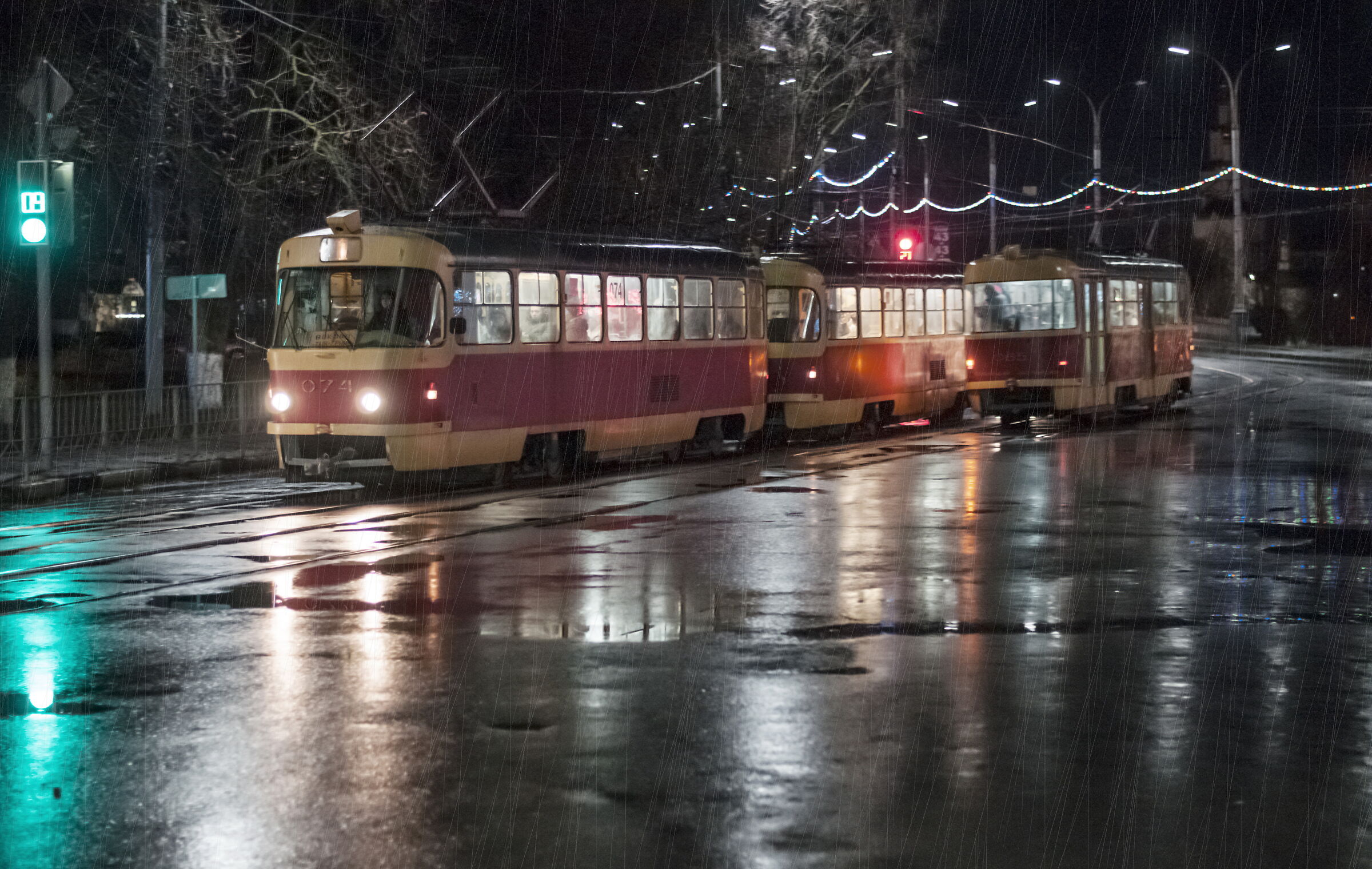 Two cable Cars...:Meeting on a rainy Night......