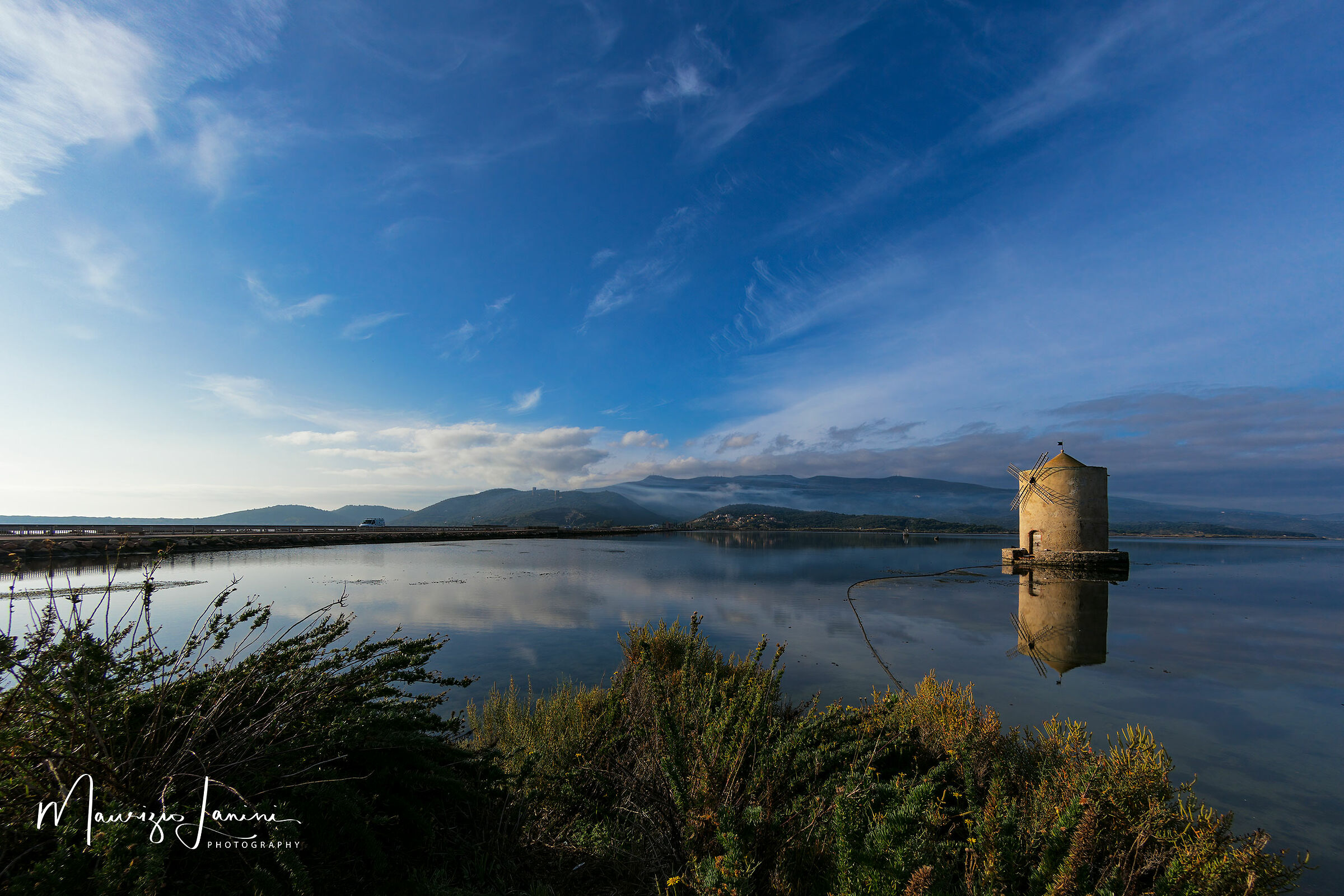 The lagoon of Orbetello at the first light ...