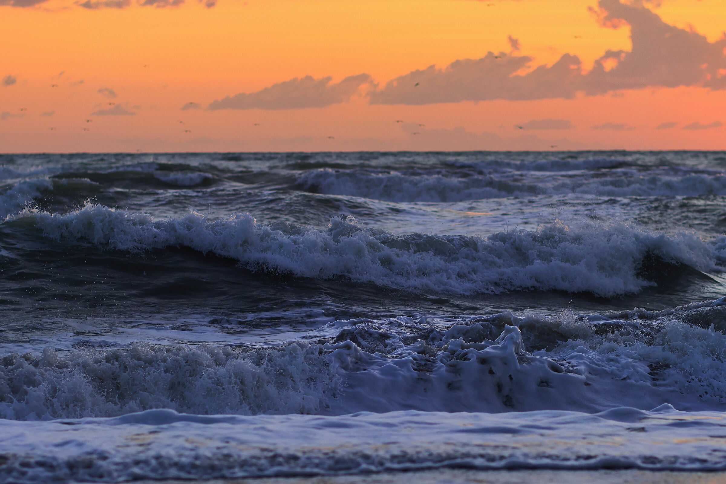 Sunset over rough sea...