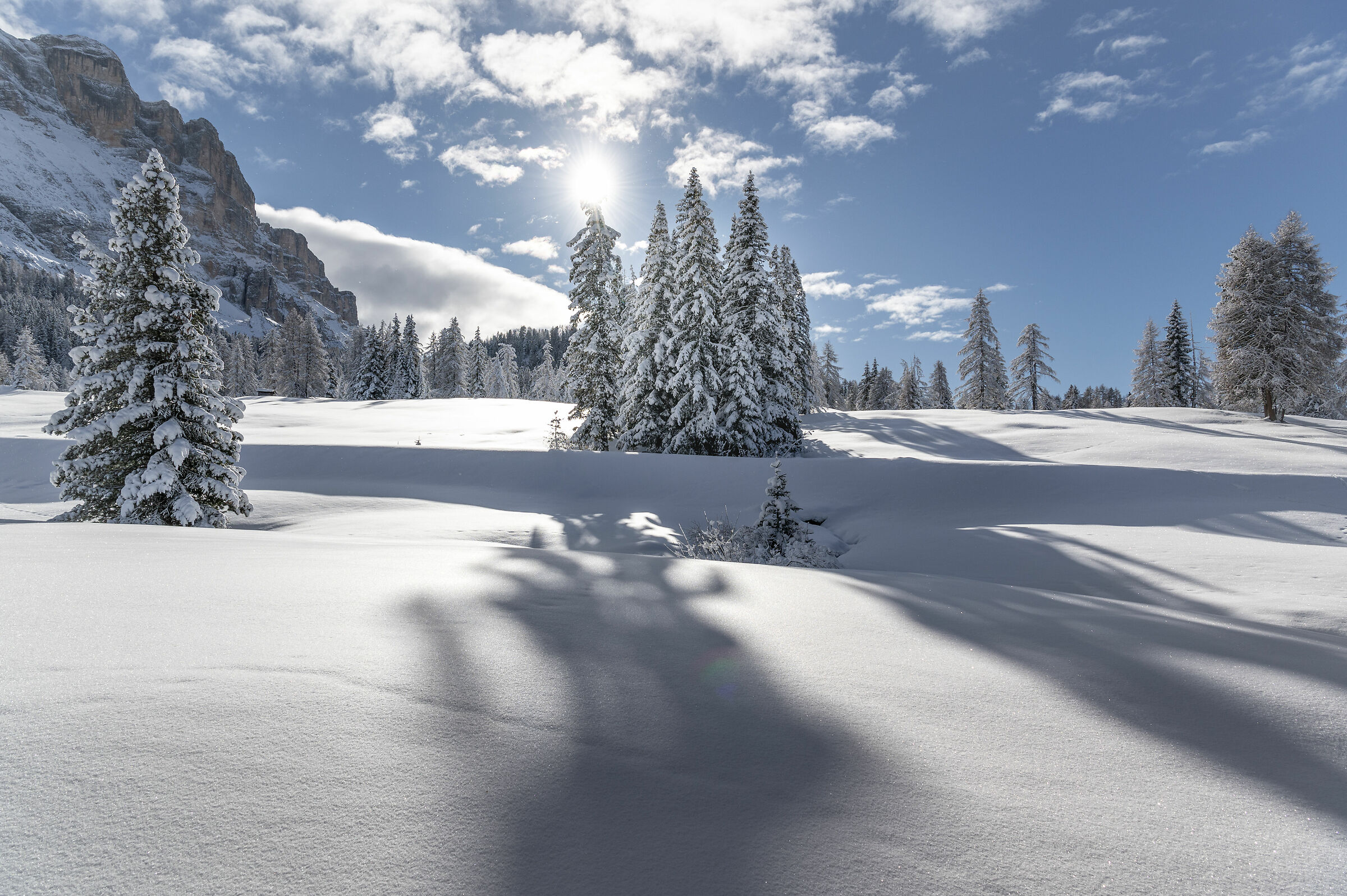Lights and shadows of winter in the Armentara meadows...