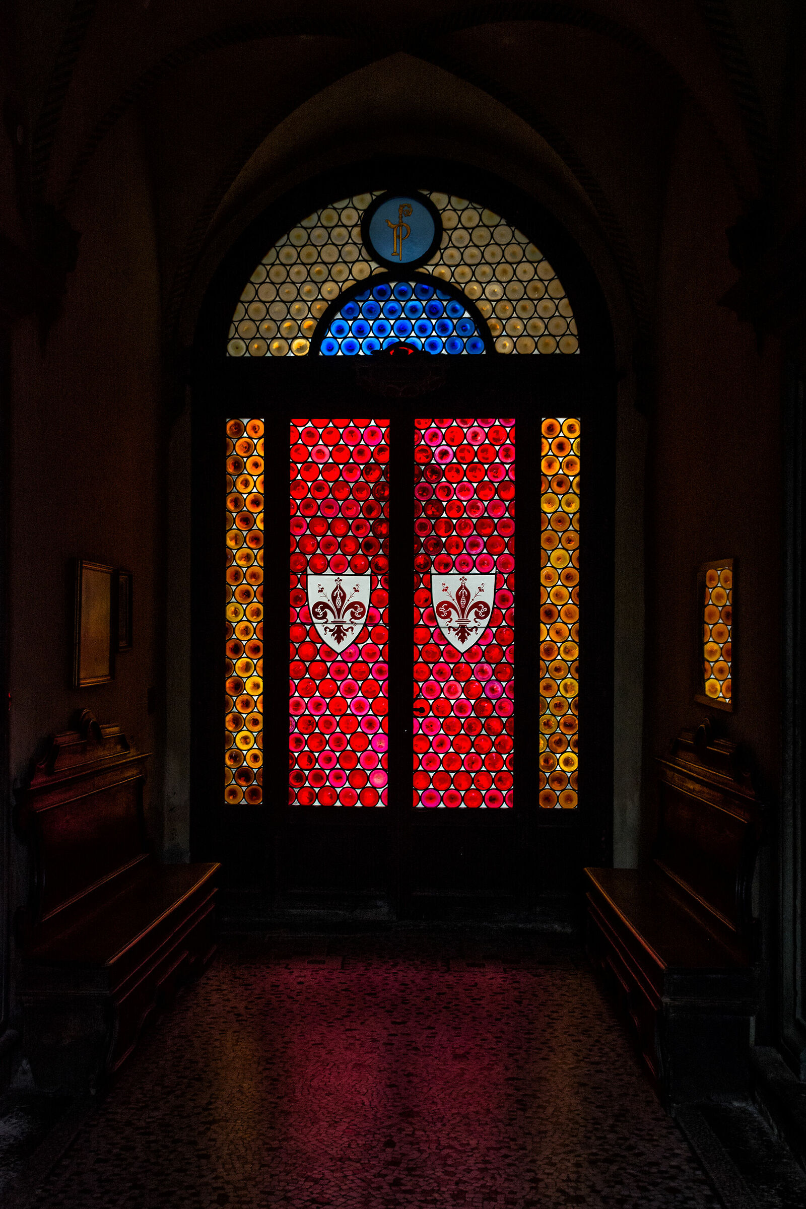 Red Murano stained glass window...