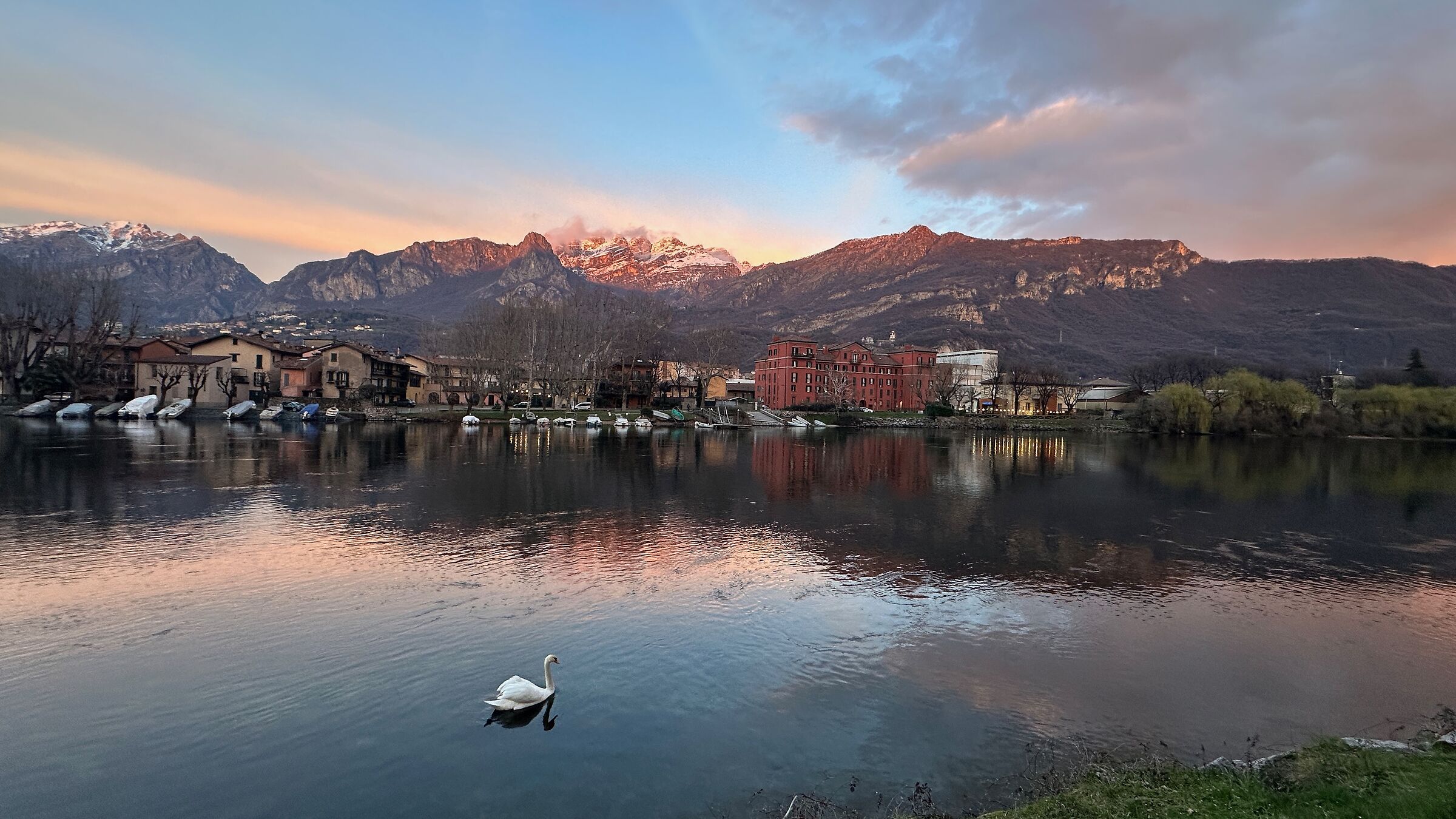 Pescarenico, sunset with swan...