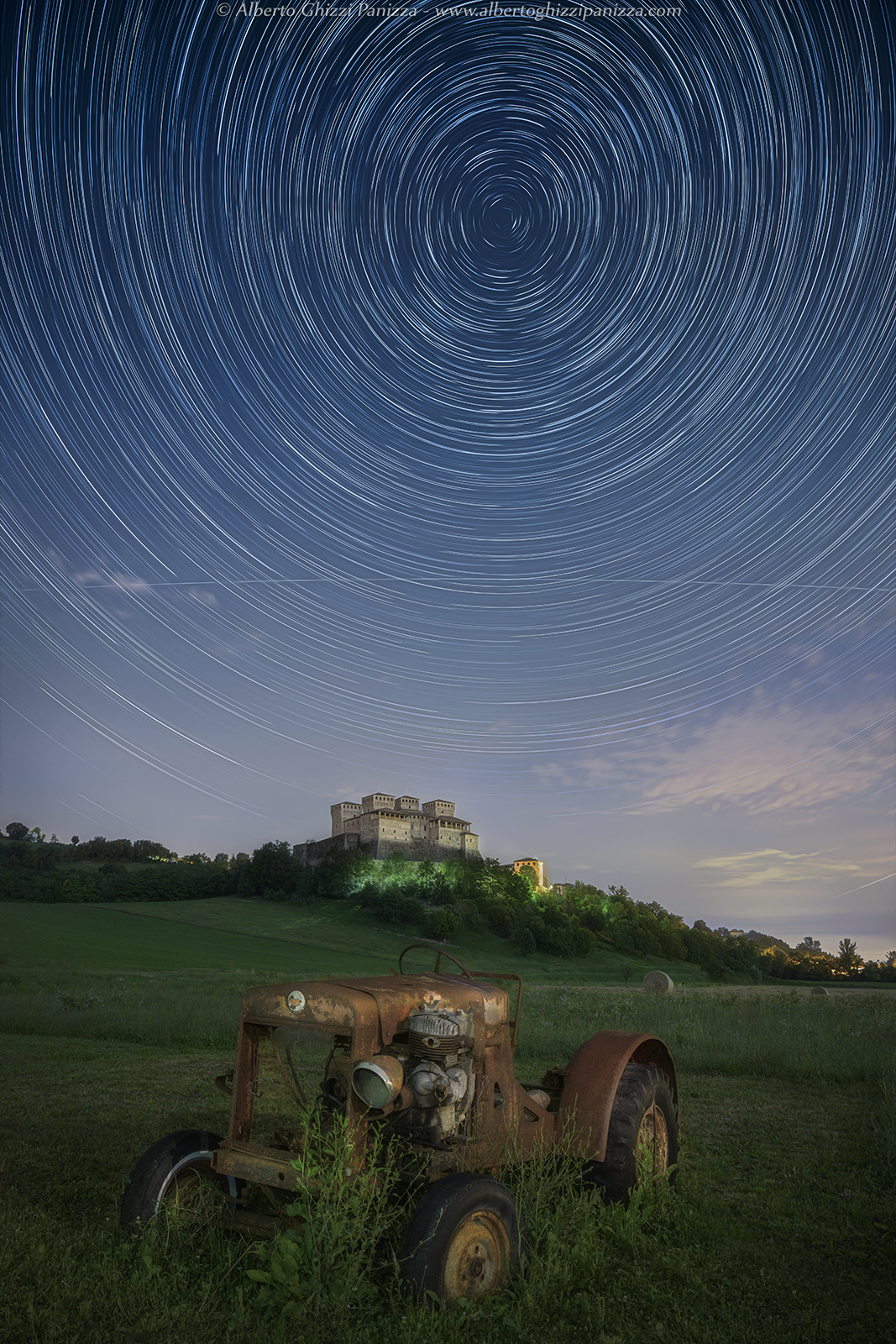 The Stars and the ISS on the Castle of Torrechiara...