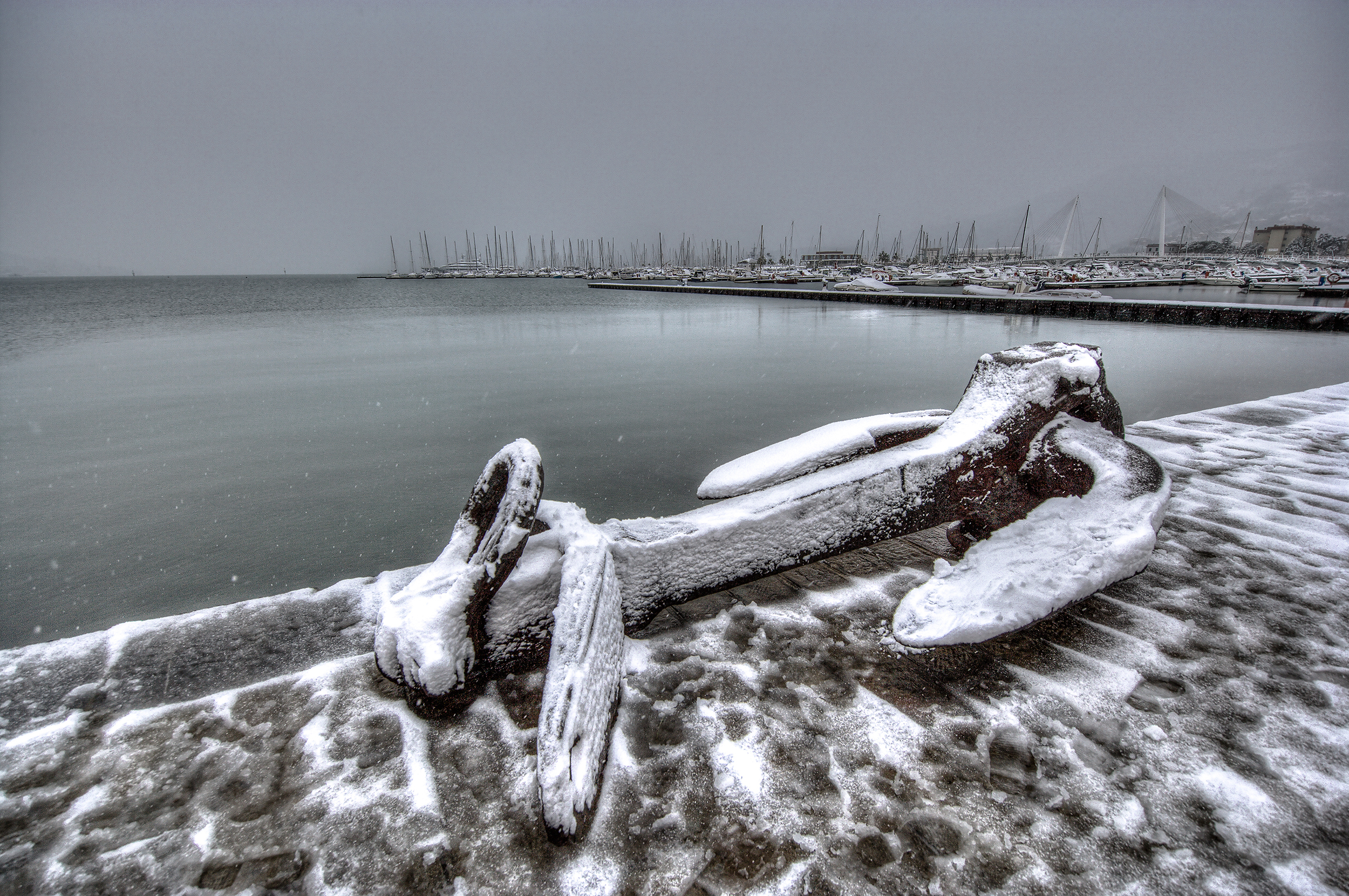 snowfall at the pier Italy...