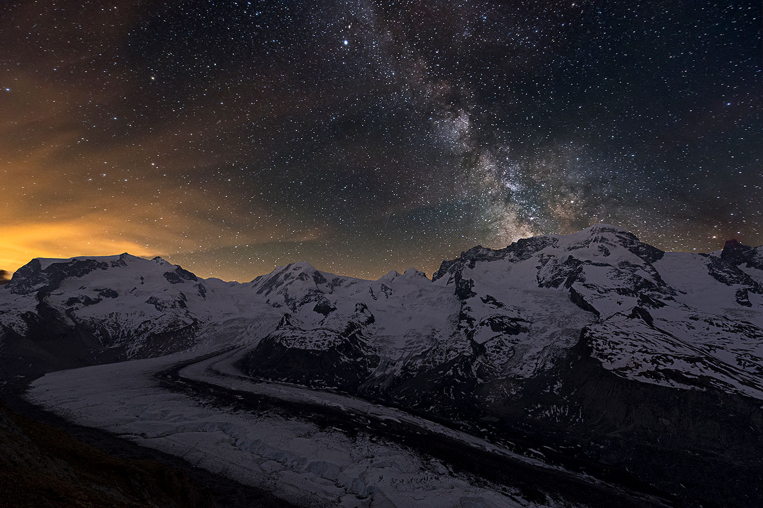 Monte Rosa and Giacchio Gorner with Milky Way...