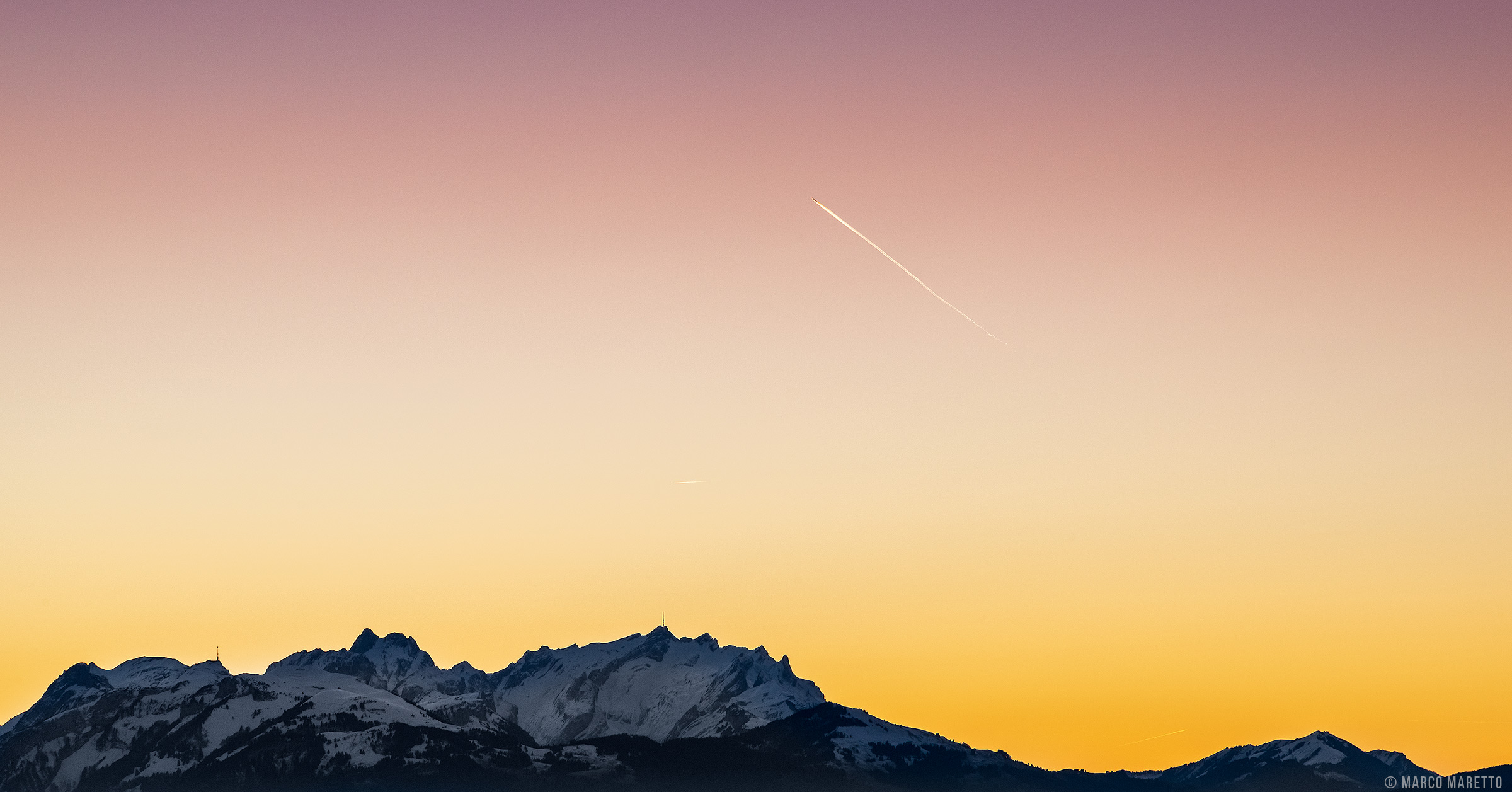 Winter sunset over Swiss Alps...