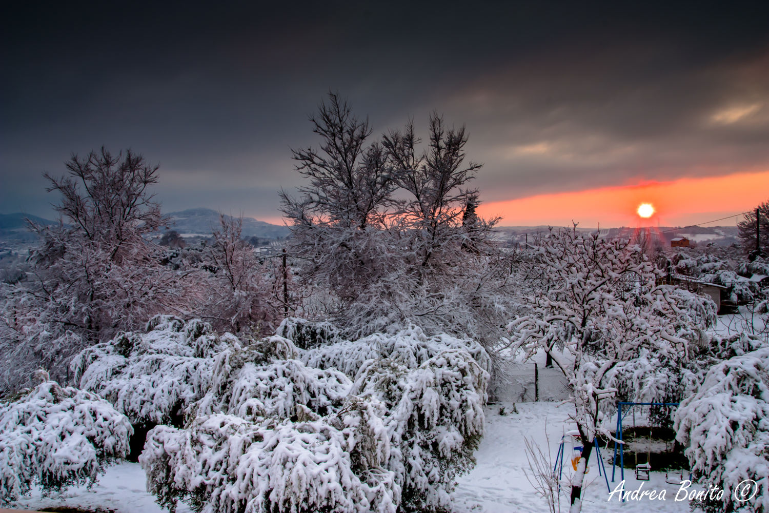 snow and sunset...